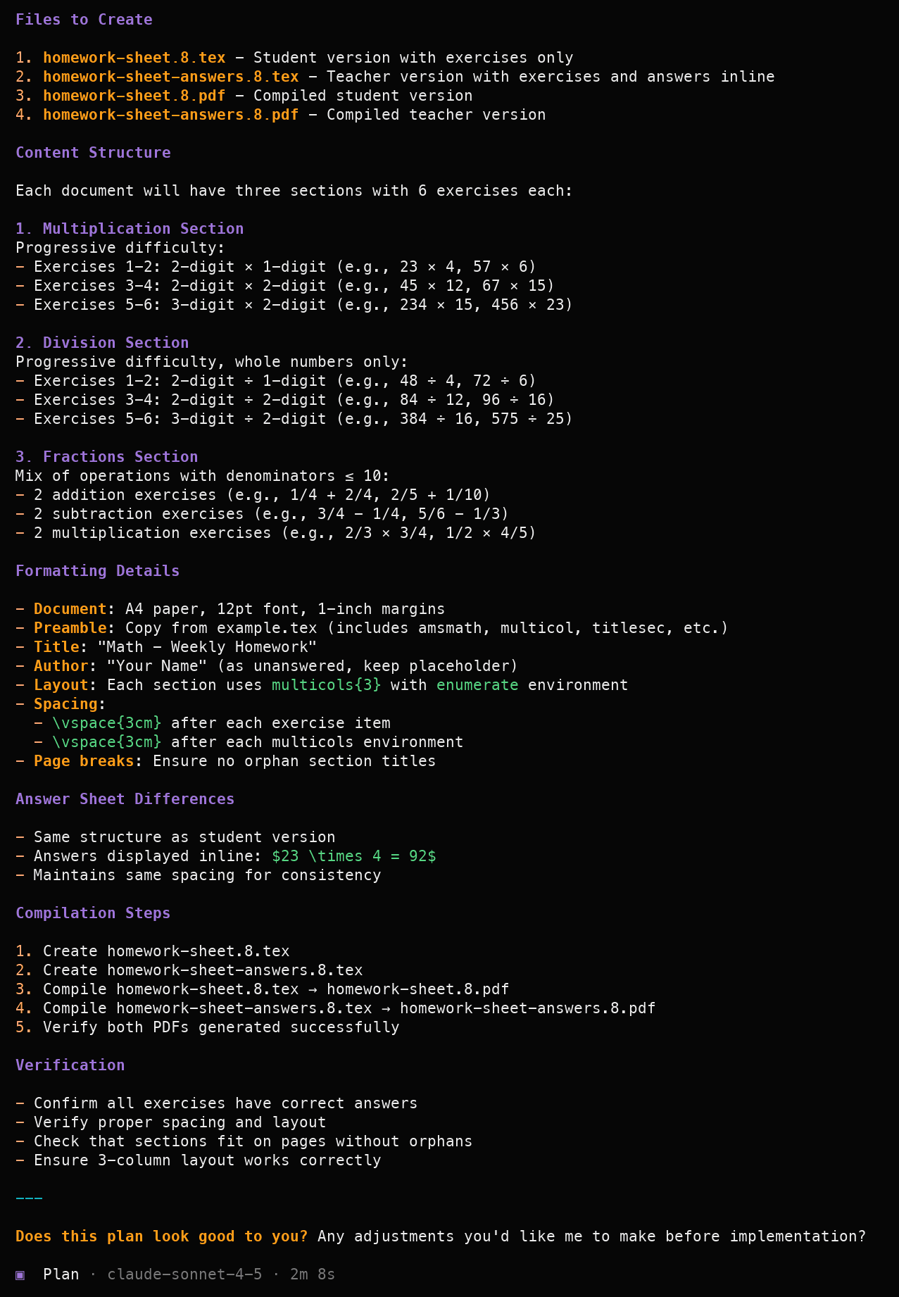 OpenCode displaying the complete project implementation plan