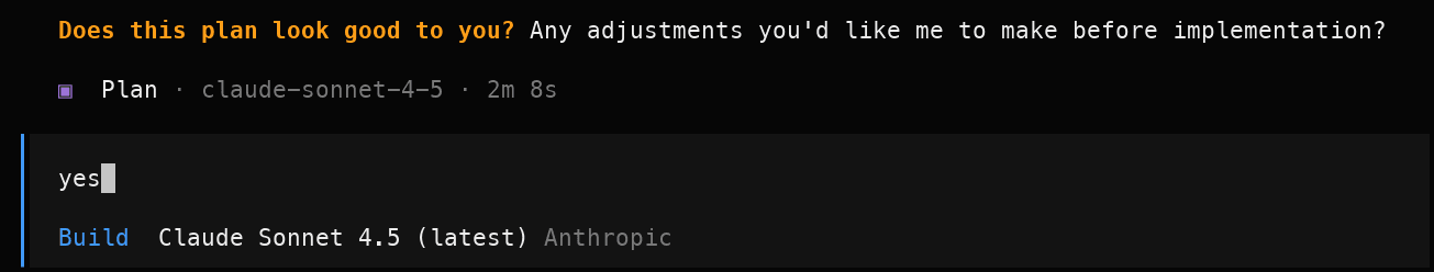 OpenCode build mode generating LaTeX homework files