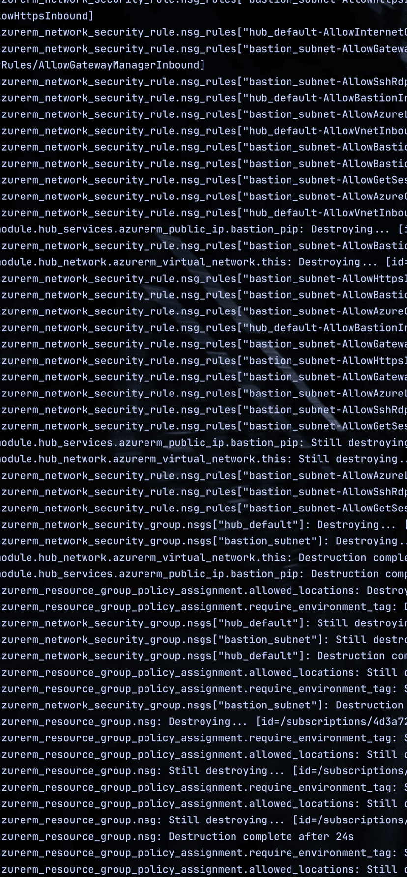 Terraform race condition output for Azure Bastion NSG rule deletion