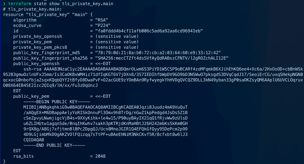 Terraform state show tls_private_key.main