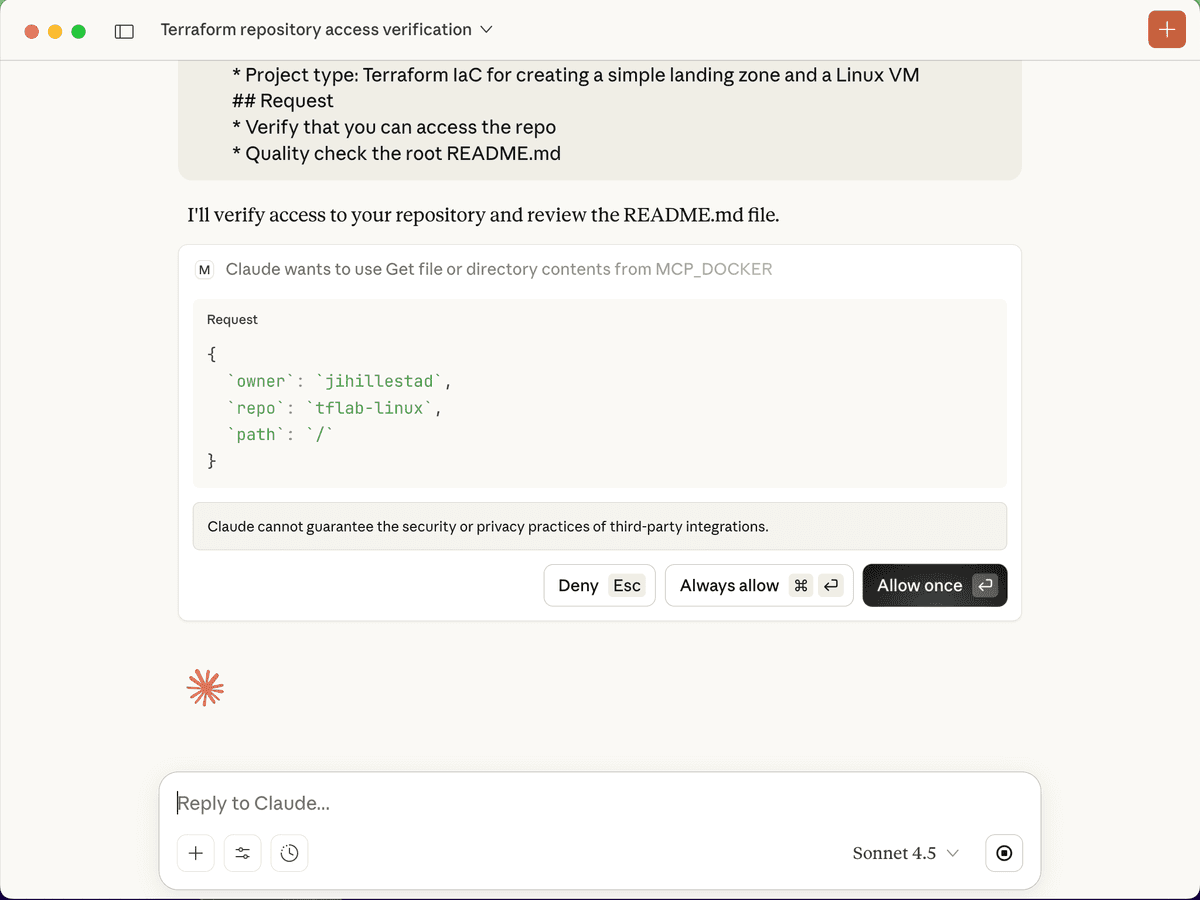 Claude AI agent analyzing repository structure and files